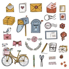 Cute hand drawn snail mail and pen pal icon collection with ladybug and flowers © Diana Vyshniakova