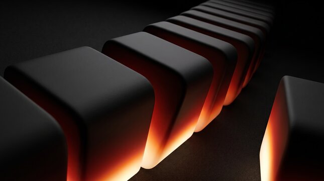 Stacked 3D blocks glowing between dark gaps