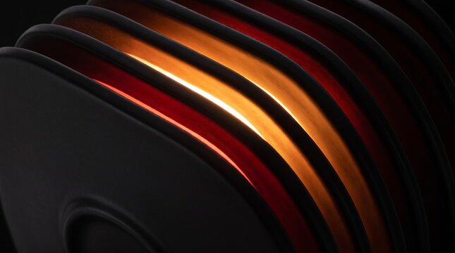 Ridged 3D panels split by fiery light