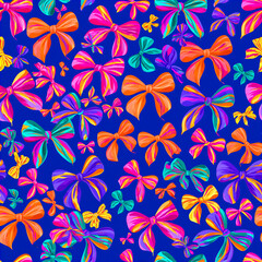 Fototapeta premium Repeating pattern with colorful bows in a seamless pattern design