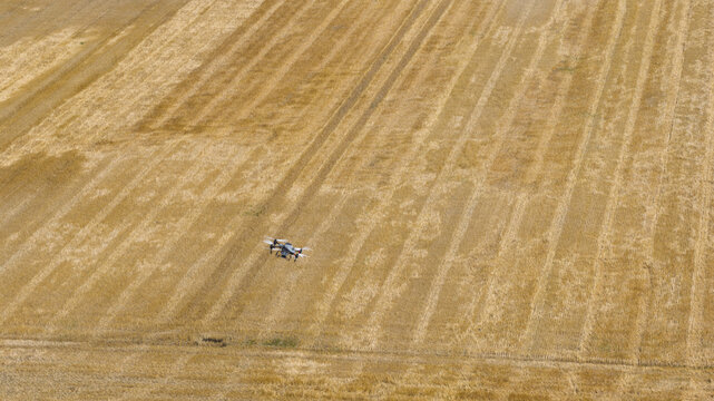 Aerial view of Modern Farming with Automation and Robotics