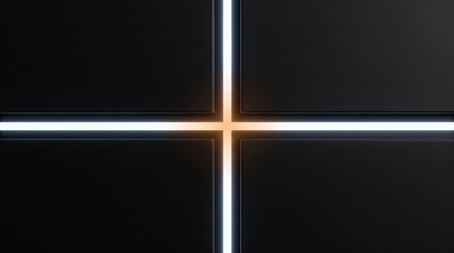 3D panels crossing in white and amber light