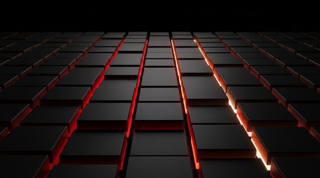 Rows of 3D tiles fading into darkness