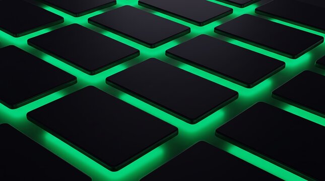 3D blocks edged in soft green light