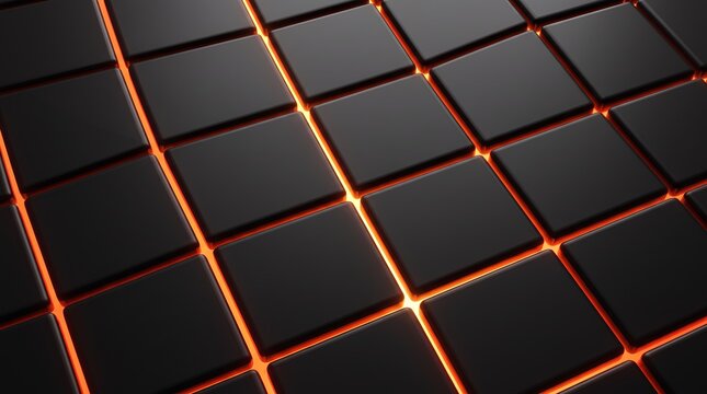 Diagonal 3D tiles glowing with amber seams