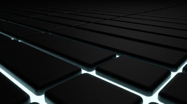 3D modules aligned in glowing cyan rows