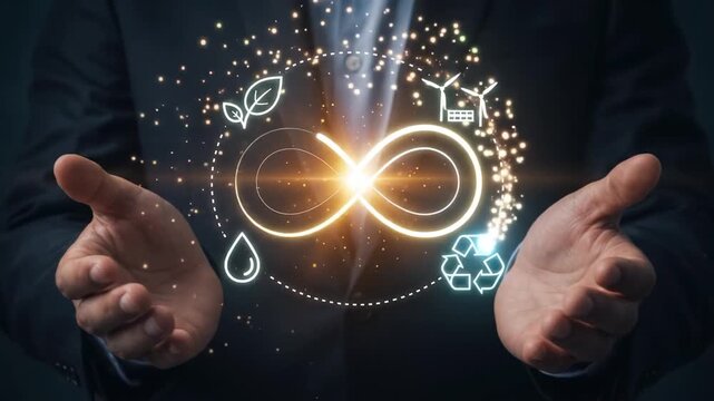 Circular Economy and Sustainable Infinity Symbol in Business Hands