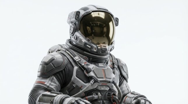 Astronaut in futuristic space suit with gold tinted visor