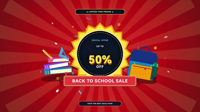 Back to School Sale Special Offer Discount Banner Animation