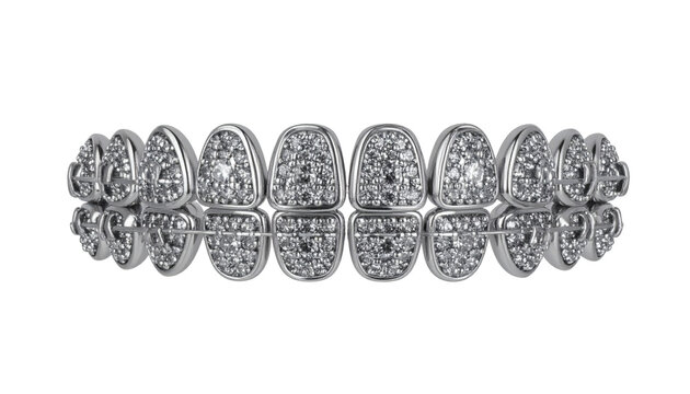 Diamond grillz accessory featuring sparkling silver metal teeth plating designed for hip hop fashion style photography&nbsp;