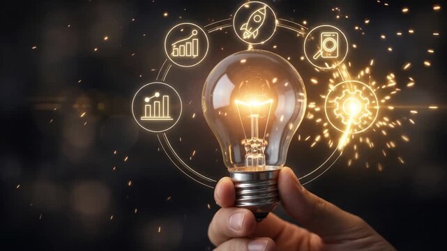 Business Innovation Light Bulb with Startup and Growth Icons
