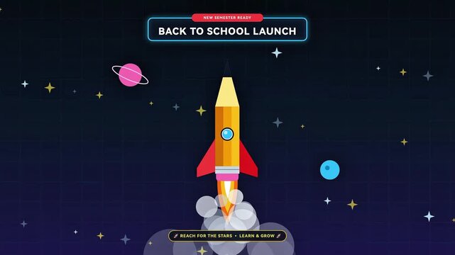 Back to School Pencil Rocket Space Launch Motion Graphic