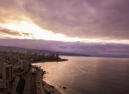foto a&eacute;rea costa de Chile, Vi&ntilde;a del Mar 06 ocaso
