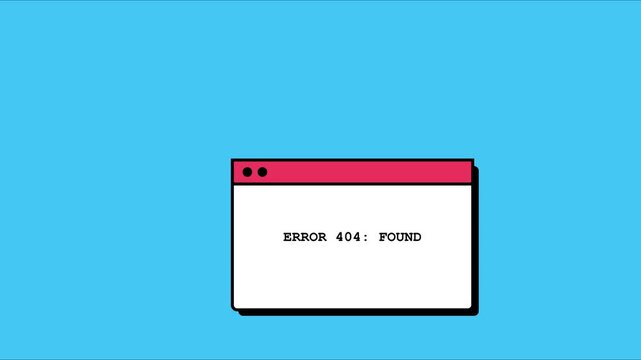 Retro style error 404 found browser window animation on blue 4k background, page not found, vintage