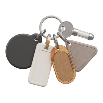 Car accessories, leather metal car keychains isolated on transparent background. elegant vehicle key holder tags cutout. Perfectly crafted professional graphic design components compilation.