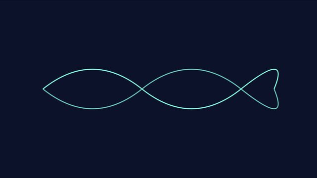 Abstract glowing sine wave motion background, minimalist neon light lines oscillating on dark blue backdrop, for technology and, animation 4k