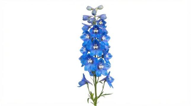 Single blue delphinium flower stem with blossom
