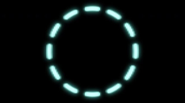 Dashed blue glowing CRT screen style spinning circle perfect loop for use with logos, etc. with black background