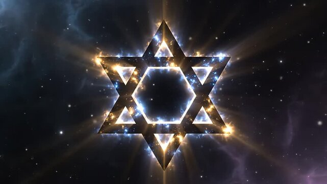 Glowing hexagram star symbol in cosmic space background