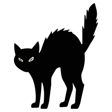 spooky arched back black cat vector illustration, Halloween icon 
