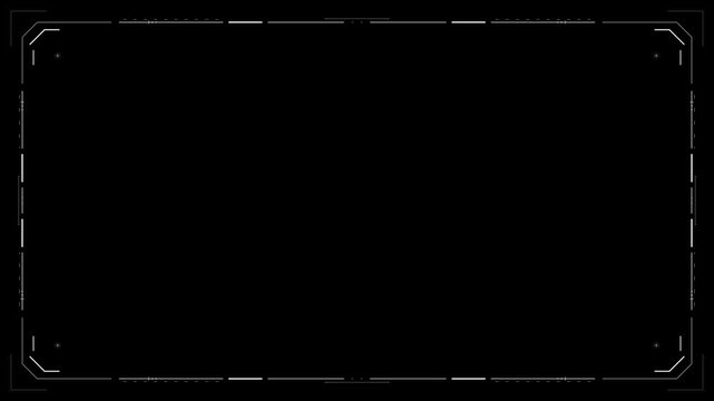Sleek minimal HUD frame background offers black copy space with clean futuristic border lines, tech corner marks, simple interface titles, gaming overlays, software demos, cyber screens