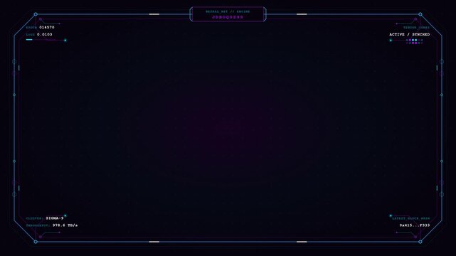High-tech minimal HUD frame background offers black copy space with clean futuristic border lines, tech corner marks, simple interface titles, gaming overlays, software demos, cyber screens, digital