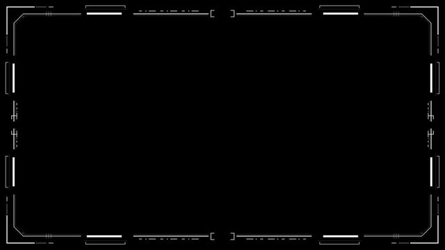 Dynamic minimal HUD frame background offers black copy space with clean futuristic border lines, tech corner marks, simple interface titles, gaming overlays, software demos, cyber screens, digital tem