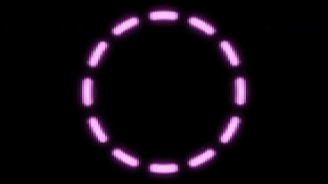 Dashed pink glowing CRT screen style spinning circle perfect loop for use with logos, etc. with black background