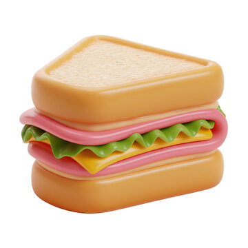 Loaded triangle sandwich with fresh green lettuce yellow cheese and pink ham isolated on transparent background for deli shop menu