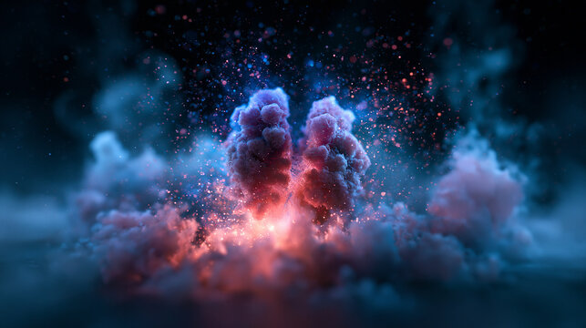 Colorful Powder Explosion with Glowing Particles and Smoke
