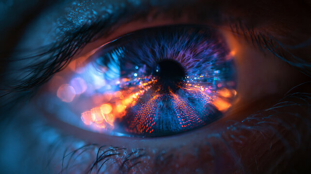 Futuristic Human Eye Reflecting Digital Data Stream