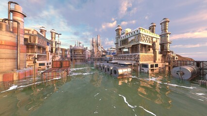Fototapeta premium 海辺の工場の外観 3DCGレンダリング