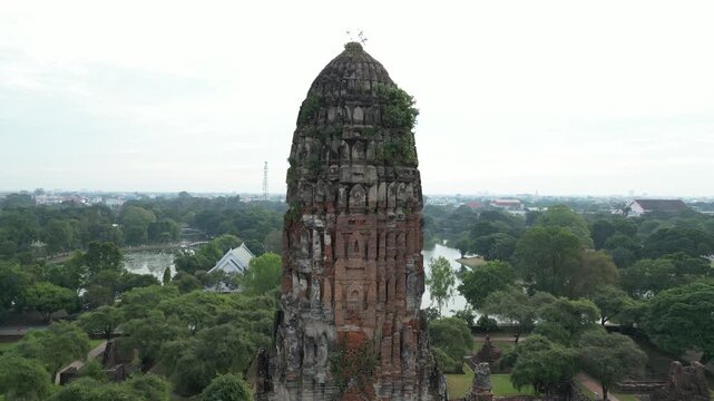 Ancient Ayutthaya Temple Ruins Aerial View in Ayutthaya, Thailand