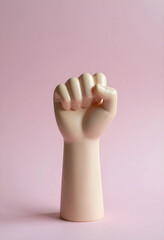 Obraz premium Feminist power and womens rights, raised fist symbol of protest and empowerment on a pink background