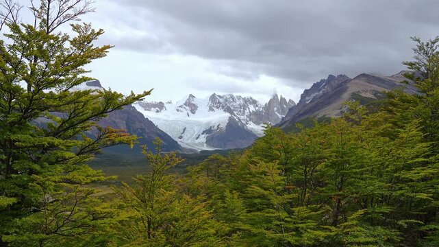 Scenic view of snow capped mountains and glacier in Patagonia Argentina