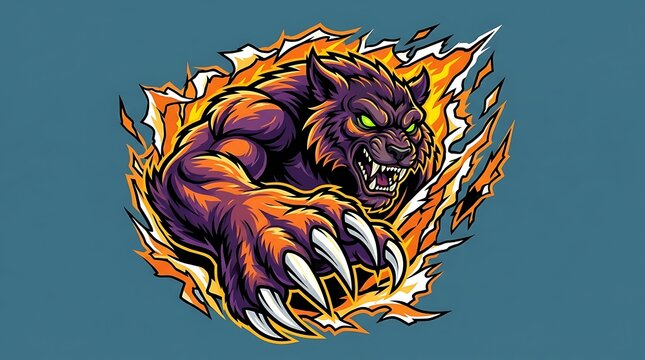 Aggressive panther mascot illustration with sharp claws bursting through a torn paper background effect design with dynamic graphic illustration