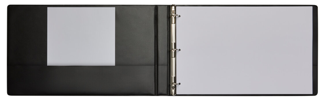 Black leather 3-ring binder documents holder isolated on white background

