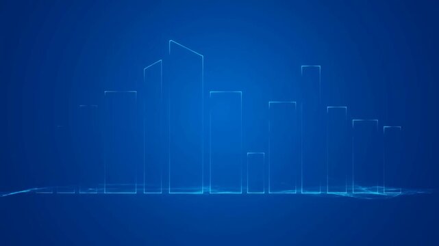 Blue digital skyline with glowing lines over abstract grid technology background