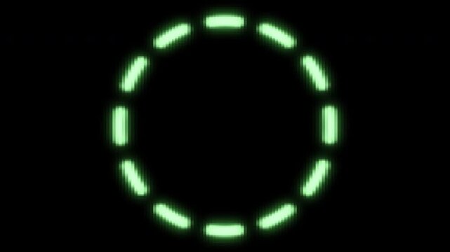 Dashed green glowing CRT screen style spinning circle perfect loop for use with logos, etc. with black background