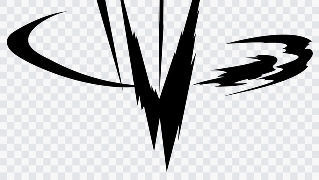 Black and white abstract manga blast wave with sweeping curved shapes, sharp tapered streaks, and a powerful central impact form. Dynamic anime-inspired graphic conveying force, shock, motion, energy.