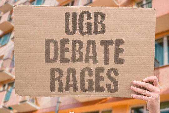 "UGB debate rages" Farmers fight developers at city hall. UGB. DEBATE. FARMER. DEVELOPER. BOUNDARY.