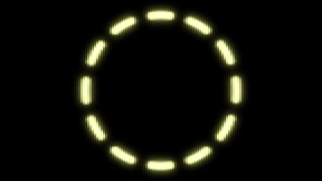 Dashed yellow glowing CRT screen style spinning circle perfect loop for use with logos, etc. with black background