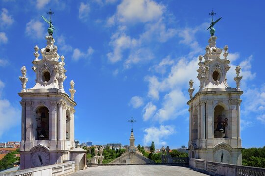 Estrela Basilica and Convent of the Most Sacred Heart of Jesus, Roof with clock tower, Lisbon, Portugal
