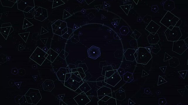 Geometric shapes on black background.