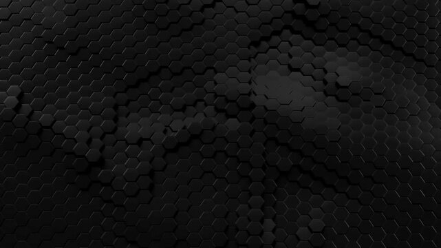 Dark Black Hexagonal Geometric Pattern Background with Raised 3D Texture