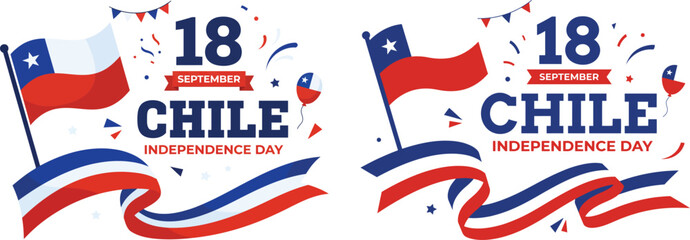 Fototapeta na wymiar Chile independence day celebration banner with flag and festive ribbons