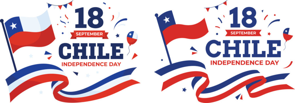 Chile independence day celebration banner with flag and festive ribbons