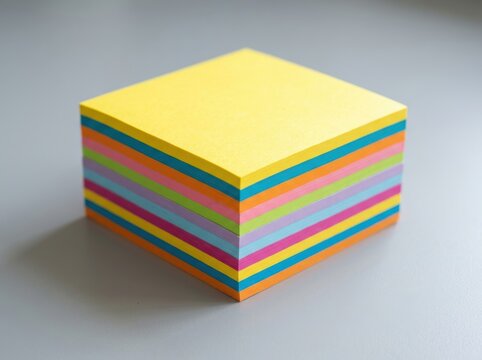 Colorful stack of multicolored sticky notes on gray background