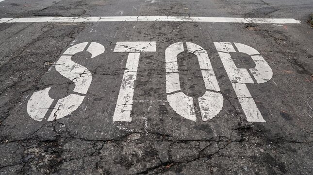 Stop Road Marking on Asphalt - Traffic Safety Sign