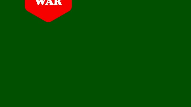 A red stop war sign icon placed on a green surface representing a call for peace conflict resolution